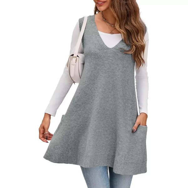 imageSaodimallsu Womens Sleeveless Sweater Vest V Neck Loose Knit Casual A Line Flattering Tunic Top with PocketsGrey