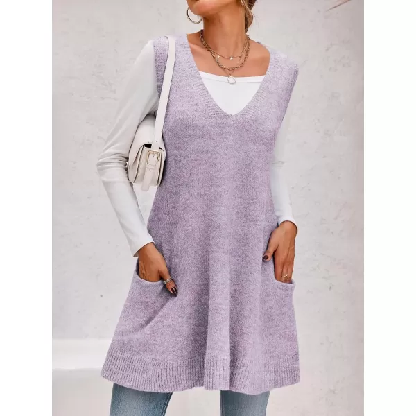 imageSaodimallsu Womens Sleeveless Sweater Vest V Neck Loose Knit Casual A Line Flattering Tunic Top with PocketsPurple