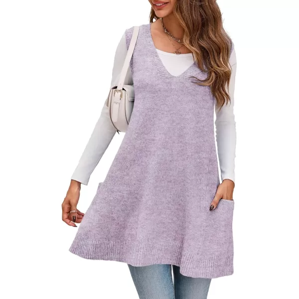 imageSaodimallsu Womens Sleeveless Sweater Vest V Neck Loose Knit Casual A Line Flattering Tunic Top with PocketsPurple