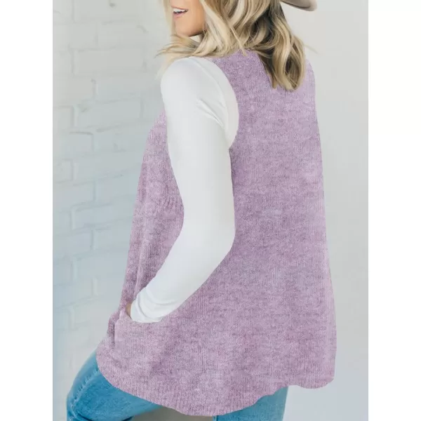 imageSaodimallsu Womens Sleeveless Sweater Vest V Neck Loose Knit Casual A Line Flattering Tunic Top with PocketsPurple