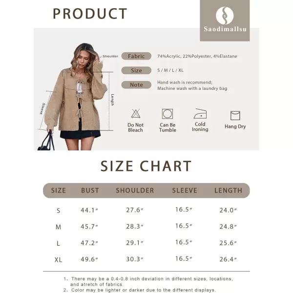 imageSaodimallsu Womens Tie Front Cardigan Sweaters Cute Bow Puff Long Sleeve 2024 Fall Loose Ribbed Knit Trendy Sweater TopsBrown