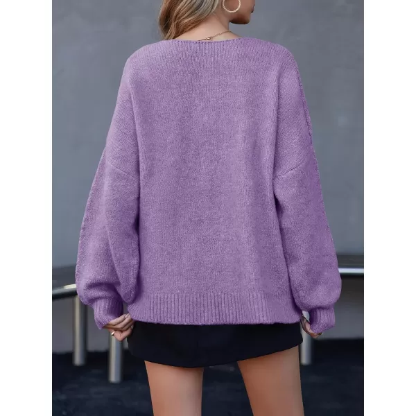 imageSaodimallsu Womens Tie Front Cardigan Sweaters Cute Bow Puff Long Sleeve 2024 Fall Loose Ribbed Knit Trendy Sweater TopsPurple