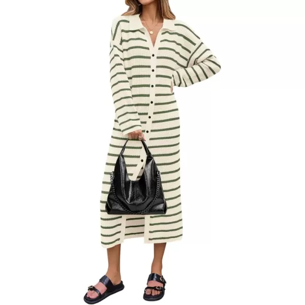 imageSaodimallsu Womens Button Down Sweater Dress Long Sleeve V Neck Knit Casual Striped Cardigans Maxi DressesArmy Green