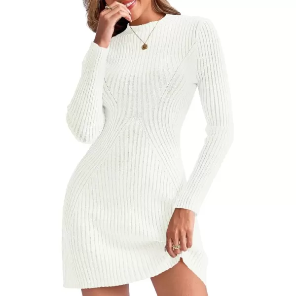 imageSaodimallsu Womens Long Sleeve Sweater Dress Bodycon Crew Neck 2024 Fall Slimming Knit Mini DressesWhite