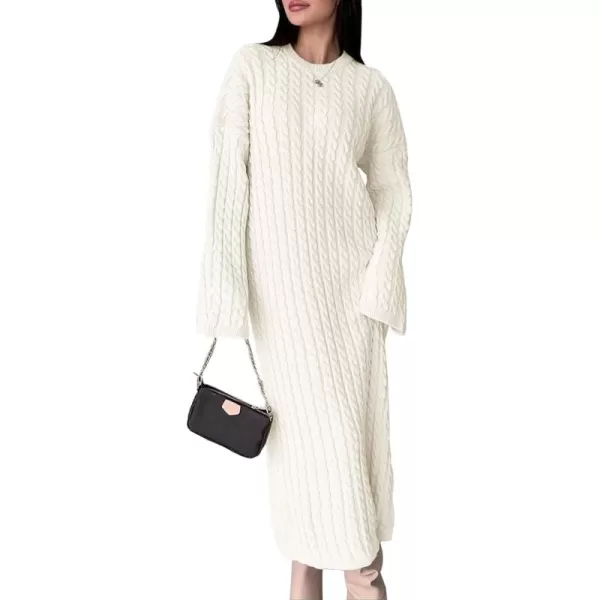 imageSaodimallsu Womens Oversized Cable Knit Sweater Dress Drop Shoulder Long Sleeve Loose Fall Midi Pullover Sweater DressesWhite