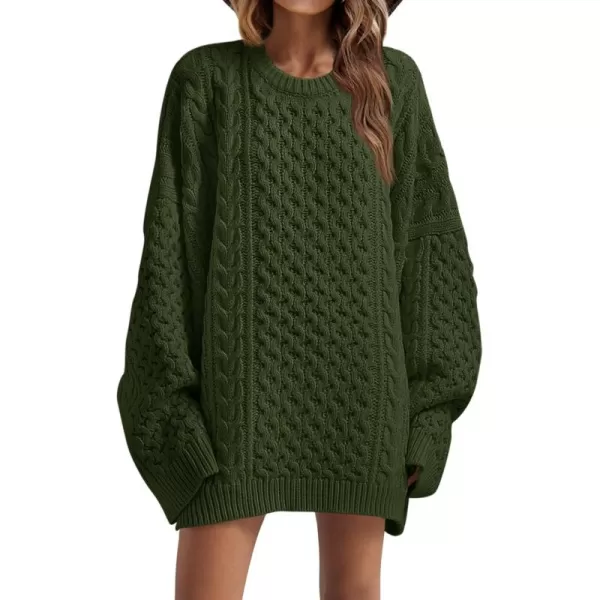 imageSaodimallsu Womens Oversized Sweaters Chunky Cable Knit Crewneck Long Sleeve Loose Tunic Sweater TopsArmy Green