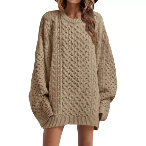 imageSaodimallsu Womens Oversized Sweaters Chunky Cable Knit Crewneck Long Sleeve Loose Tunic Sweater TopsLight Coffee