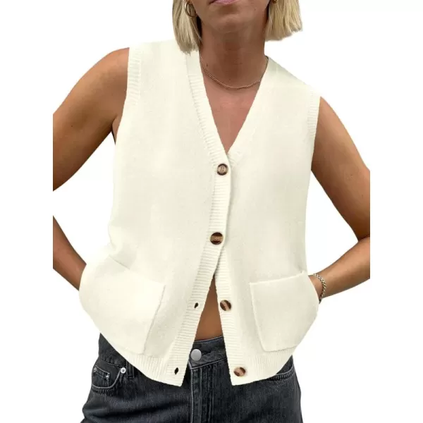 imageSaodimallsu Womens Sleeveless Sweater Vest Button V Neck Knit Trendy Casual Summer Cardigan with PocketsBeige