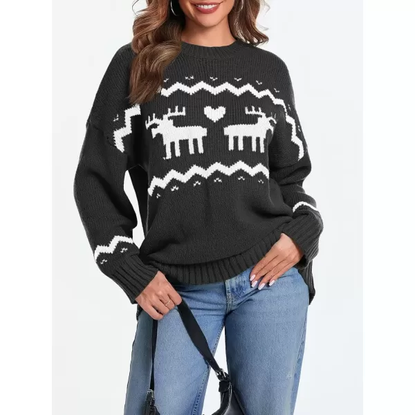 imageSaodimallsu Womens Oversized Christmas Sweaters Crewneck Chunky Reindeer Knit Long Sleeve Santa Xmas Pullover SweaterBlack