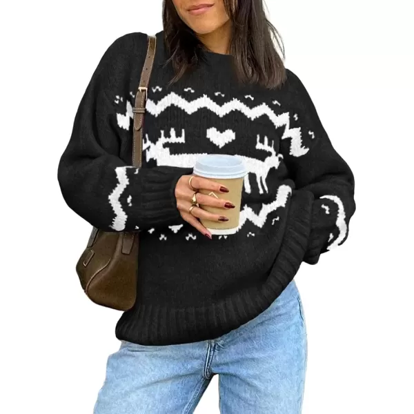 imageSaodimallsu Womens Oversized Christmas Sweaters Crewneck Chunky Reindeer Knit Long Sleeve Santa Xmas Pullover SweaterBlack