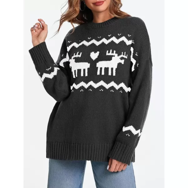 imageSaodimallsu Womens Oversized Christmas Sweaters Crewneck Chunky Reindeer Knit Long Sleeve Santa Xmas Pullover SweaterBlack