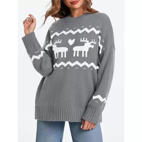 imageSaodimallsu Womens Oversized Christmas Sweaters Crewneck Chunky Reindeer Knit Long Sleeve Santa Xmas Pullover SweaterGray