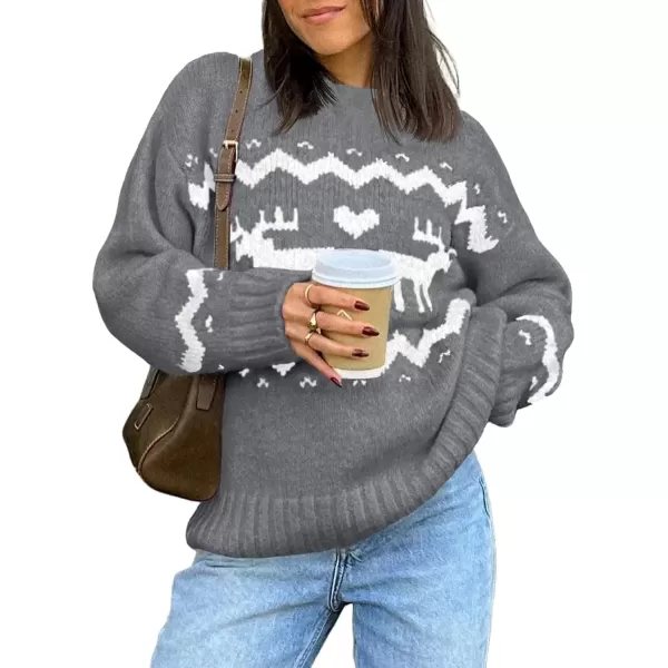 imageSaodimallsu Womens Oversized Christmas Sweaters Crewneck Chunky Reindeer Knit Long Sleeve Santa Xmas Pullover SweaterGray