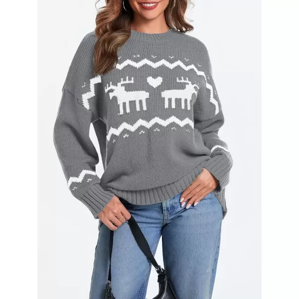 imageSaodimallsu Womens Oversized Christmas Sweaters Crewneck Chunky Reindeer Knit Long Sleeve Santa Xmas Pullover SweaterGray