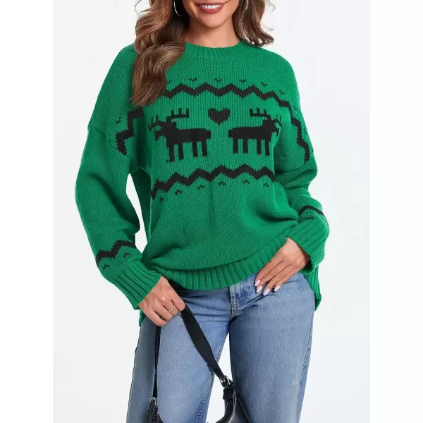 imageSaodimallsu Womens Oversized Christmas Sweaters Crewneck Chunky Reindeer Knit Long Sleeve Santa Xmas Pullover SweaterGreen