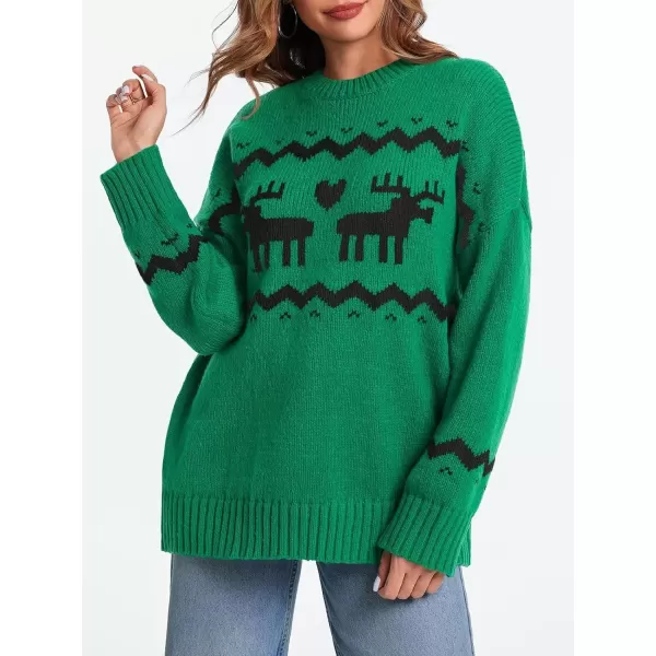 imageSaodimallsu Womens Oversized Christmas Sweaters Crewneck Chunky Reindeer Knit Long Sleeve Santa Xmas Pullover SweaterGreen