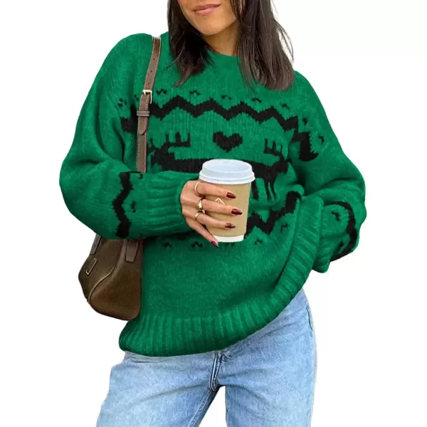 imageSaodimallsu Womens Oversized Christmas Sweaters Crewneck Chunky Reindeer Knit Long Sleeve Santa Xmas Pullover SweaterGreen