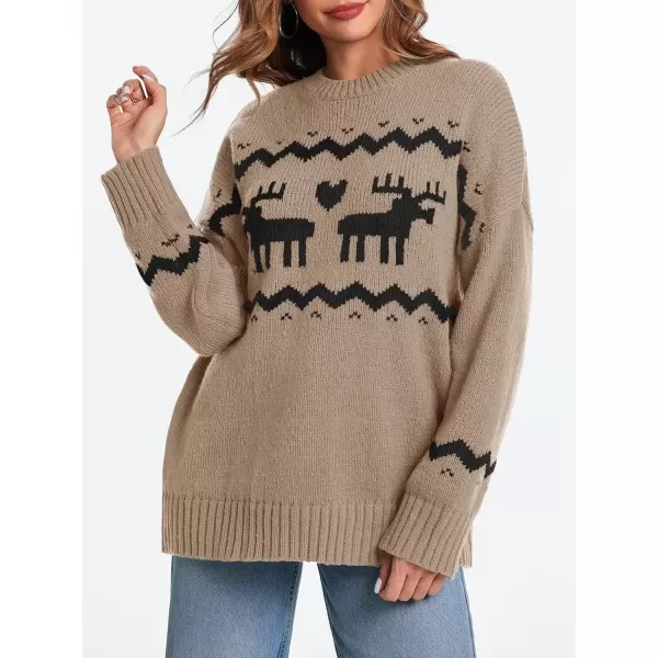 imageSaodimallsu Womens Oversized Christmas Sweaters Crewneck Chunky Reindeer Knit Long Sleeve Santa Xmas Pullover SweaterKhaki