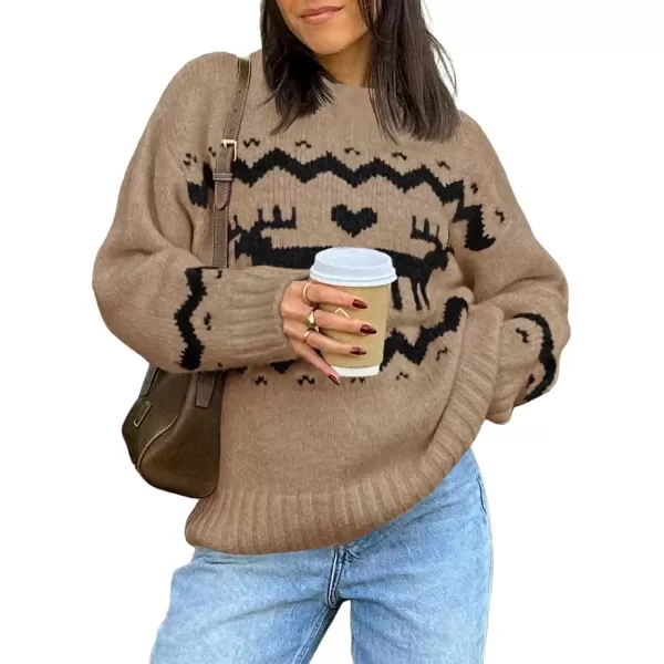 imageSaodimallsu Womens Oversized Christmas Sweaters Crewneck Chunky Reindeer Knit Long Sleeve Santa Xmas Pullover SweaterKhaki