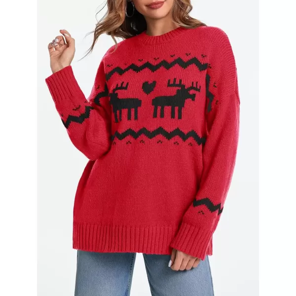 imageSaodimallsu Womens Oversized Christmas Sweaters Crewneck Chunky Reindeer Knit Long Sleeve Santa Xmas Pullover SweaterRed