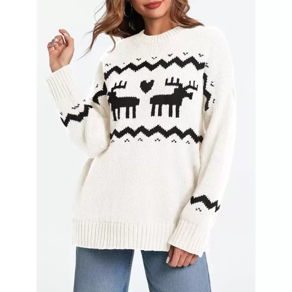 imageSaodimallsu Womens Oversized Christmas Sweaters Crewneck Chunky Reindeer Knit Long Sleeve Santa Xmas Pullover SweaterWhite