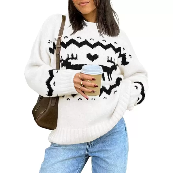 imageSaodimallsu Womens Oversized Christmas Sweaters Crewneck Chunky Reindeer Knit Long Sleeve Santa Xmas Pullover SweaterWhite