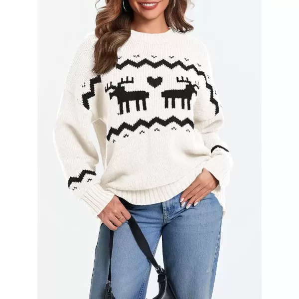 imageSaodimallsu Womens Oversized Christmas Sweaters Crewneck Chunky Reindeer Knit Long Sleeve Santa Xmas Pullover SweaterWhite