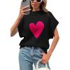 imageSaodimallsu Womens Cap Sleeve Cropped Sweater Mock Neck Cute Heart Loose Valentine Knit Tank TopsBlack