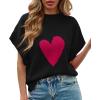 imageSaodimallsu Womens Cap Sleeve Cropped Sweater Mock Neck Cute Heart Loose Valentine Knit Tank TopsBlack