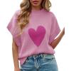 imageSaodimallsu Womens Cap Sleeve Cropped Sweater Mock Neck Cute Heart Loose Valentine Knit Tank TopsPink