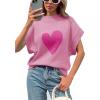 imageSaodimallsu Womens Cap Sleeve Cropped Sweater Mock Neck Cute Heart Loose Valentine Knit Tank TopsPink