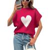 imageSaodimallsu Womens Cap Sleeve Cropped Sweater Mock Neck Cute Heart Loose Valentine Knit Tank TopsRed