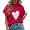 imageSaodimallsu Womens Cap Sleeve Cropped Sweater Mock Neck Cute Heart Loose Valentine Knit Tank TopsRed