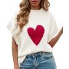 imageSaodimallsu Womens Cap Sleeve Cropped Sweater Mock Neck Cute Heart Loose Valentine Knit Tank TopsWhite