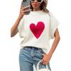 imageSaodimallsu Womens Cap Sleeve Cropped Sweater Mock Neck Cute Heart Loose Valentine Knit Tank TopsWhite