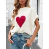 imageSaodimallsu Womens Cap Sleeve Cropped Sweater Mock Neck Cute Heart Loose Valentine Knit Tank TopsWhite