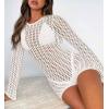 imageSaodimallsu Womens Crochet Swimsuit Cover Up Long Sleeve Crewneck Backless Hot Shot Romper Hollow Out Bodycon Short JumpsuitApricot