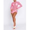 imageSaodimallsu Womens Crochet Swimsuit Cover Up Long Sleeve Crewneck Backless Hot Shot Romper Hollow Out Bodycon Short JumpsuitPink