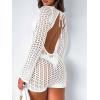 imageSaodimallsu Womens Crochet Swimsuit Cover Up Long Sleeve Crewneck Backless Hot Shot Romper Hollow Out Bodycon Short JumpsuitWhite