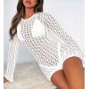 imageSaodimallsu Womens Crochet Swimsuit Cover Up Long Sleeve Crewneck Backless Hot Shot Romper Hollow Out Bodycon Short JumpsuitWhite