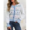 imageSaodimallsu Womens Cropped Cardigan Striped Puff Ruffle Sleeve Cute Graphic Button Bow Knitted Sweater OuterwearBeige