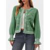 imageSaodimallsu Womens Cropped Cardigan Striped Puff Ruffle Sleeve Cute Graphic Button Bow Knitted Sweater OuterwearGreen