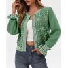 imageSaodimallsu Womens Cropped Cardigan Striped Puff Ruffle Sleeve Cute Graphic Button Bow Knitted Sweater OuterwearGreen