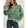 imageSaodimallsu Womens Cropped Cardigan Striped Puff Ruffle Sleeve Cute Graphic Button Bow Knitted Sweater OuterwearGreen