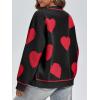 imageSaodimallsu Womens Cute Heart Cardigan Sweaters Valentines Day Chunky Knit Button Crewneck Long Sleeve Sweater CoatBlack