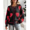 imageSaodimallsu Womens Cute Heart Cardigan Sweaters Valentines Day Chunky Knit Button Crewneck Long Sleeve Sweater CoatBlack