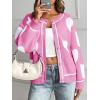 imageSaodimallsu Womens Cute Heart Cardigan Sweaters Valentines Day Chunky Knit Button Crewneck Long Sleeve Sweater CoatBright Pink