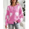 imageSaodimallsu Womens Cute Heart Cardigan Sweaters Valentines Day Chunky Knit Button Crewneck Long Sleeve Sweater CoatBright Pink