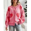 imageSaodimallsu Womens Cute Heart Cardigan Sweaters Valentines Day Chunky Knit Button Crewneck Long Sleeve Sweater CoatPink