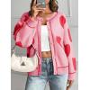 imageSaodimallsu Womens Cute Heart Cardigan Sweaters Valentines Day Chunky Knit Button Crewneck Long Sleeve Sweater CoatPink